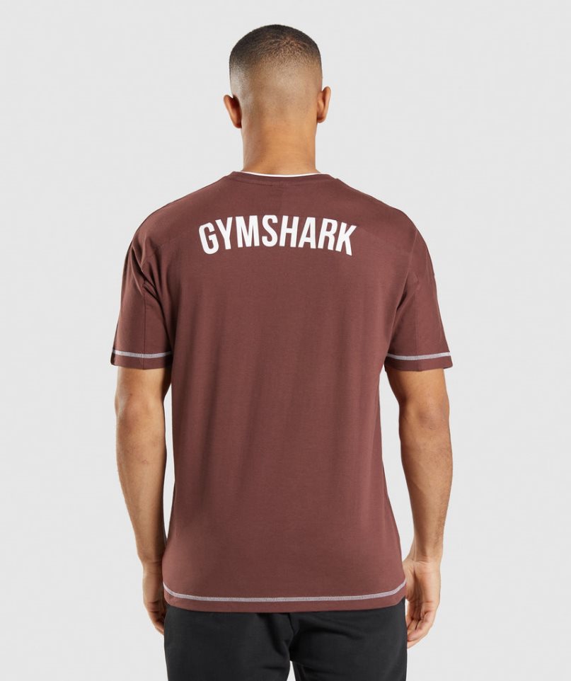 Men's Gymshark Recess T-Shirts Burgundy | NZ 9IYCRF